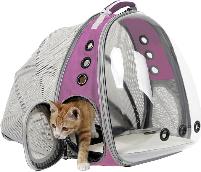 Expandable Pink Cat Backpack Carrier, Fit up to 12 lbs, Space Capsule Clear - Image 5