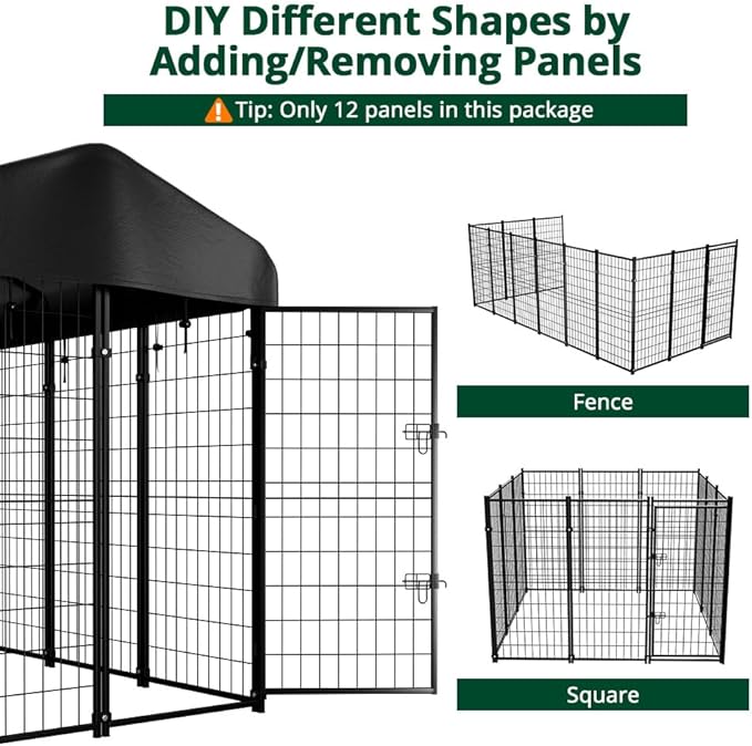Dog Kennel Outside with Roof, Heavty Duty Welded Dog Crate Playpen with - Image 9