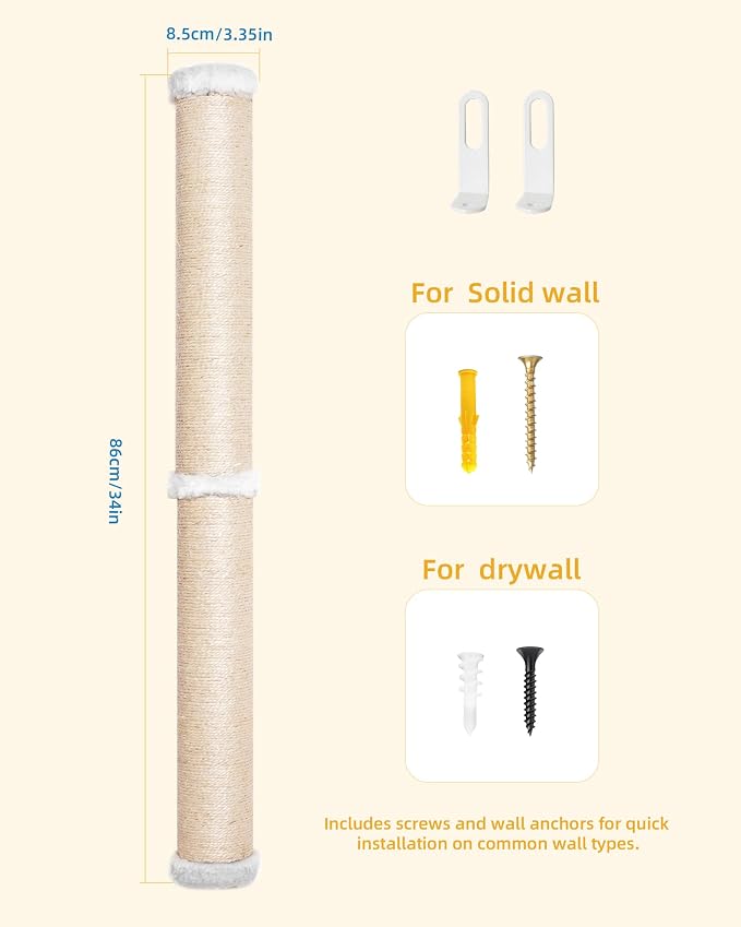 34'' Wall Cat Scratching Post, Wall Mounted Cat Scratcher Furniture - Image 6