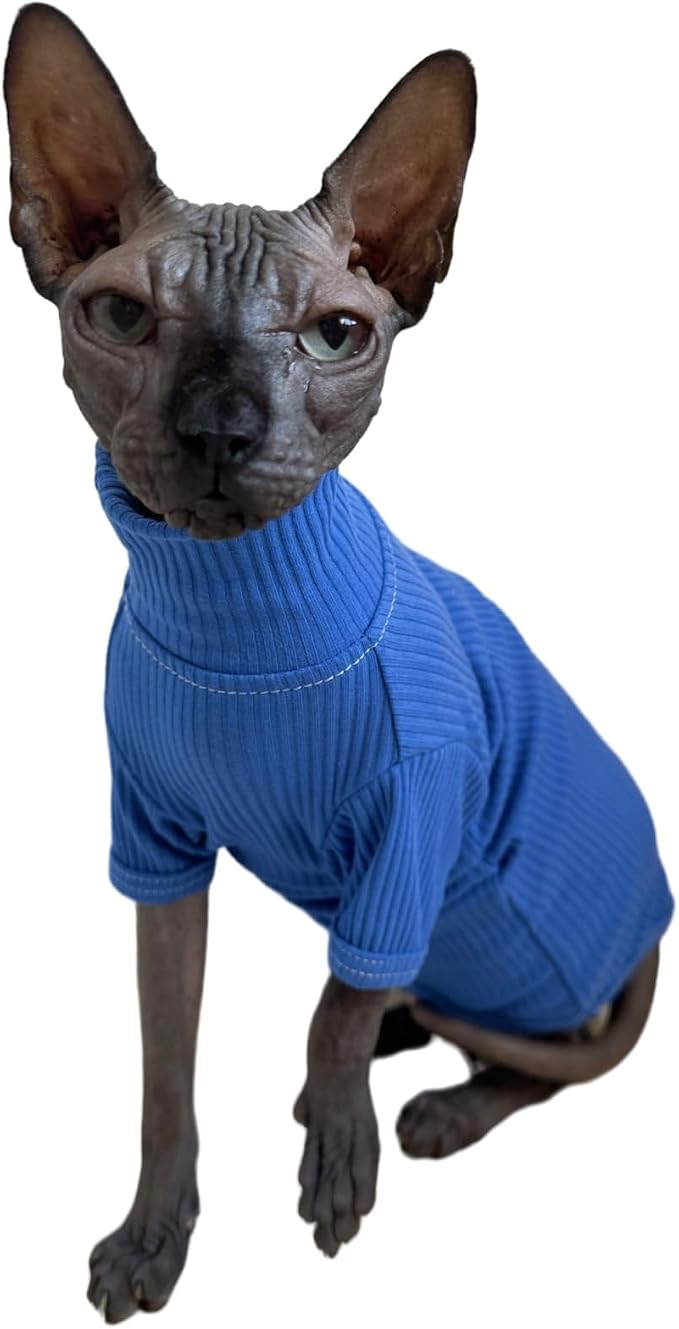 Sphynx Cats Shirt Cat Turtleneck Cotton Sweater Pullover Kitten T-Shirts - Image 4