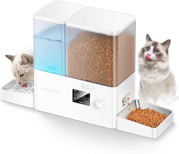 ROJECO Automatic Cat Feeder and Water Dispenser, 36Cups/8.5L 2-in-1 Stainless by ROJECO