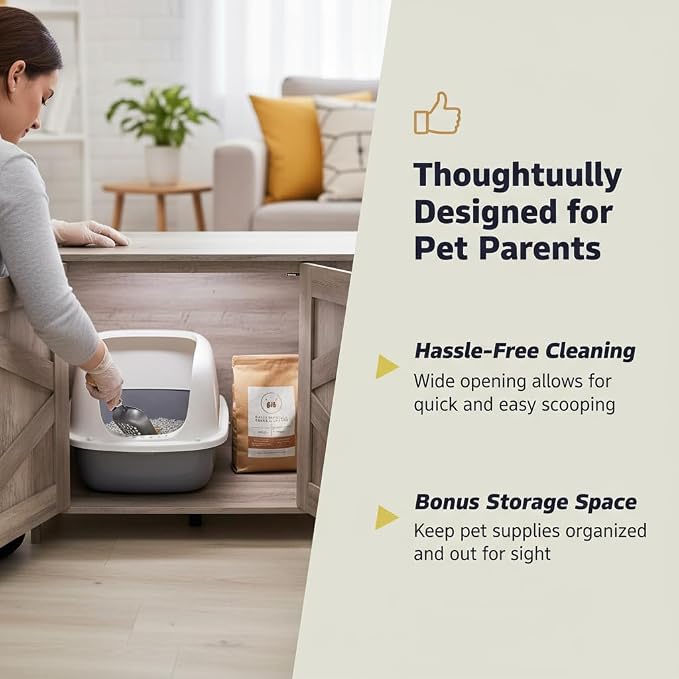 Homhedy Cat Litter Box Enclosure, Wooden Cat Washroom Furniture - Image 3