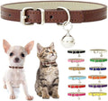 Brown Small Dog Collar with Bell, Soft Pu Leather Cat Collars Adjustable Buckle by Weimostar