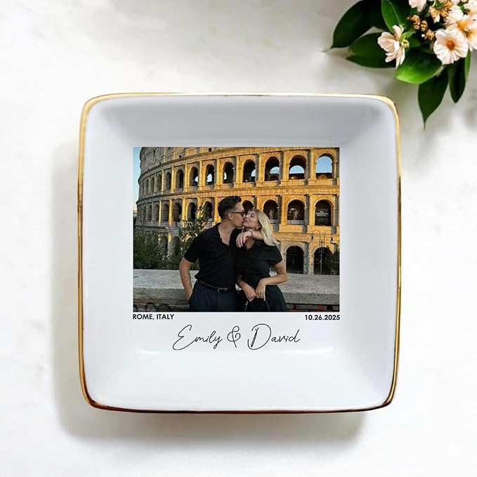 Custom Couple Portrait Polaroid Photo Ring Dish, Personalized Picture Jewelry - Image 3