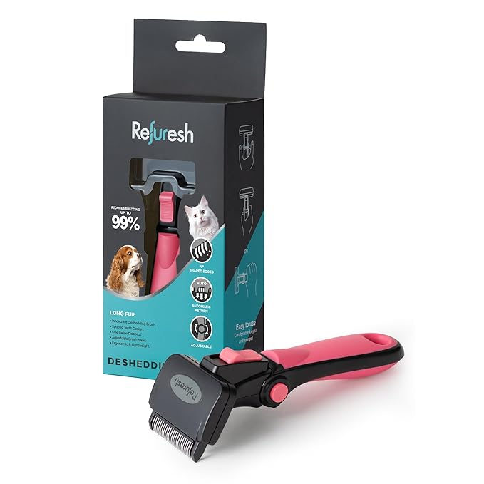 Deshedding Dog Brush for Long Hair – Gentle Deshedding tool for Dogs & Cats – by Refuresh