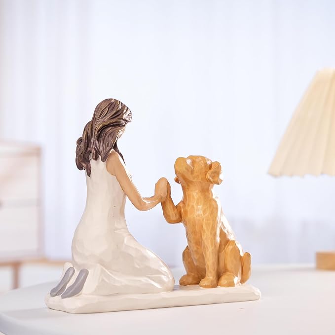 BUTILIVEEN Resin Woman with Dog Figurines, Sympathy Dog Memorial, Pet Loss Gifts - Image 3