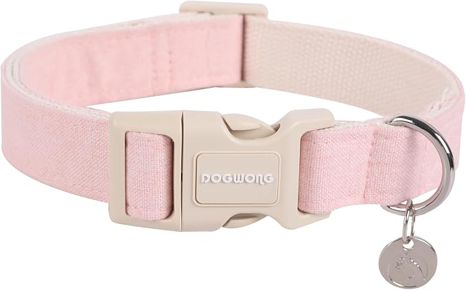 DOGWONG Cotton Hemp Pink Dog Collar Adjustable Soft Natural Fabric Pet Collar by DOGWONG