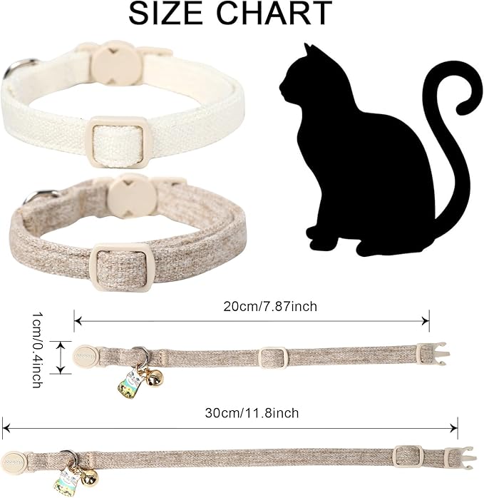 Cat Collar, 2 Pack White Hemp Cat Collars Breakaway - Image 3