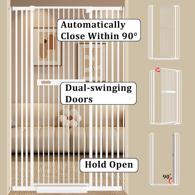 WAOWAO 71" Extra Tall Cat Pet Gate 29.92-61.42" Wide Pressure Mounted Walk - Image 5