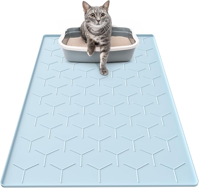 Silicone Cat Litter Trapping Mat, Large Waterproof 34" X 22" Cat Litter Box Mat by Garoopion