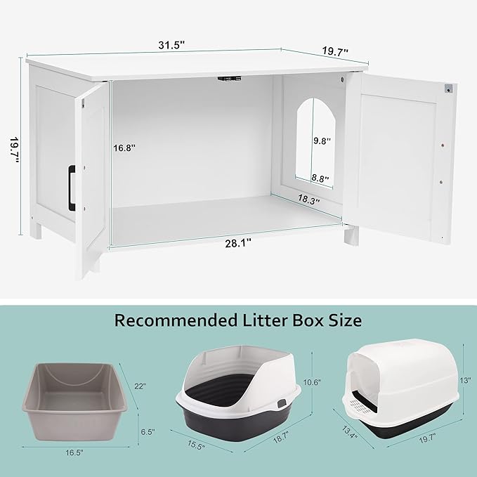 Homhedy Cat Litter Box Enclosure, Wooden Cat Washroom Furniture - Image 5