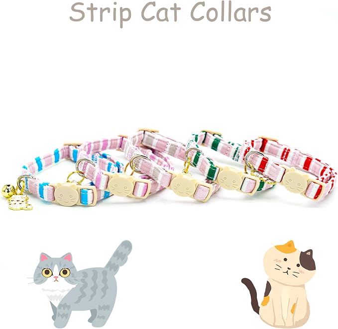 Elegant little tail 2 Pack Cat Collar-Pink Strip Cotton Breakaway Cat Collars - Image 4