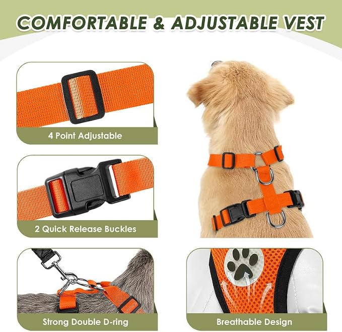 SlowTon Dog Seat Belt Harness for Car, Dog Car Harness Adjustable Mesh - Image 5