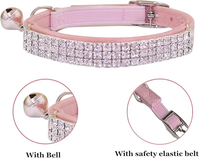 THAIN Rhinestones Cat Dog Collar Soft Velvet Safe Adjustable Collar Bling - Image 4
