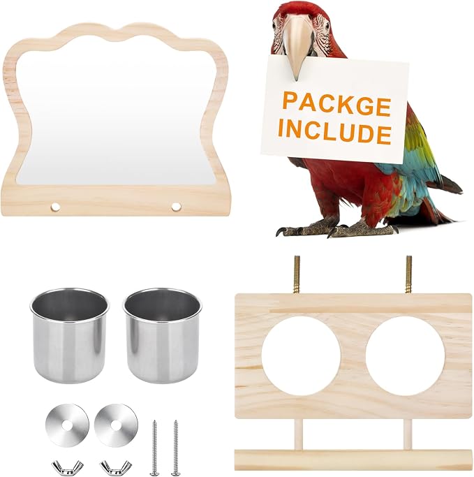 Bird Perch Platform Toy with Mirror, Standing Rack & Stainless Steel Bowl - Image 7
