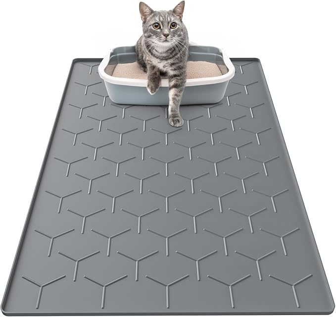 Cat Litter Box Mat, Large 34" X 22" Cat Litter Mat, Waterproof Silicone Pad by Garoopion