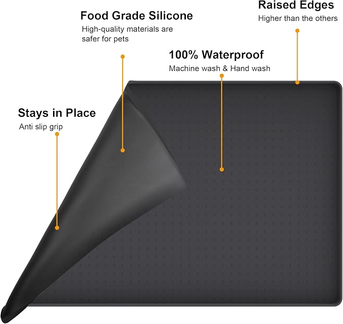 Mofason Pet Food Mat Waterproof Dog Mat 24”x16” Large – 0.5” inch Raised Edge - Image 5