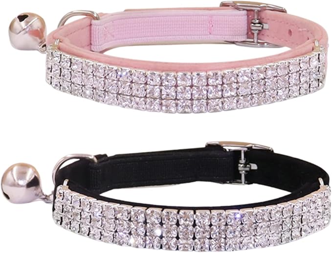 THAIN Rhinestones Cat Dog Collar Soft Velvet Safe Adjustable Collar Bling by THAIN