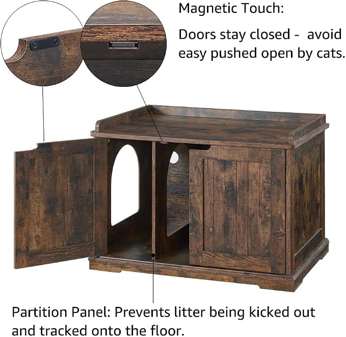 unipaws Cat Litter Box Enclosure Furniture, Dog Proof Hidden Litter Box Cover - Image 4
