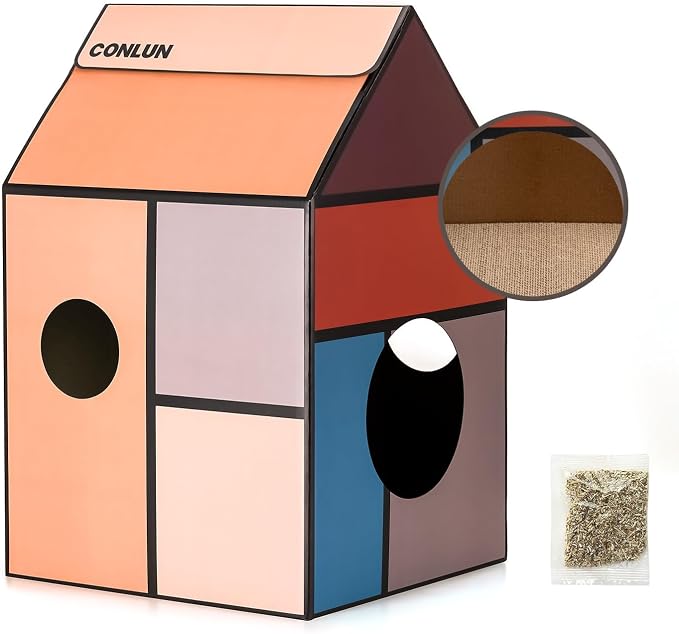 Cardboard Cat House with Scratch Pad & Catnip, Cat Play Scratching House - Image 9