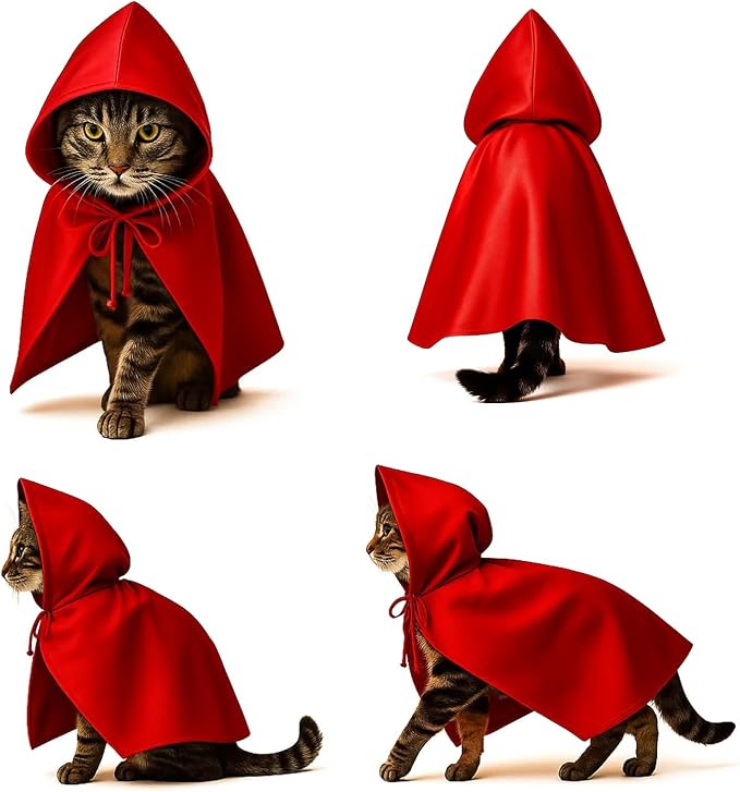 Red Cat Cloak with Hood for Indoor Cats, Funny Superhero Cosplay Halloween - Image 4