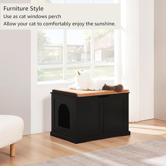 unipaws Black Cat Litter Box Enclosure Furniture, Kitty Hidden Cover, Concealed - Image 2
