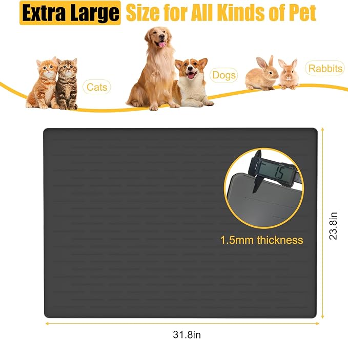 Large Dog Mat for Food and Water, 31.8"x23.8" Silicone Pet Feeding Mats - Image 2