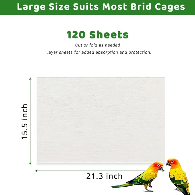 ZIQON 120 Pcs Bird Cage Liner Papers Big Size Cage Paper Liners Disposable Cage - Image 2