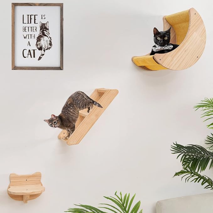 Cat Shelf for Wall Hammock Climbing Shelves and Perches Solid Wood Cat Steps by HAPYKITYS