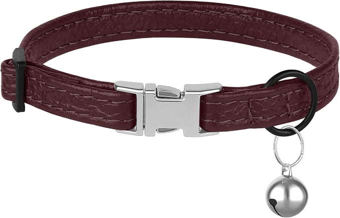 Leather Cat Collar with Buckle and Removable Bell - Image 7