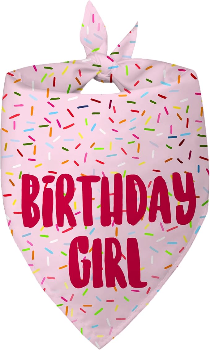 Birthday Girl Dog Bandanas 1 Pack, Triangle Reversible Pet Scarves by Yaofavo