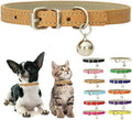 Khaki Puppy Collar with Bell, Soft Pu Leather Cat Collars Adjustable Buckle by Weimostar