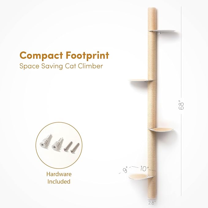 68" Tall Wall-Mounted Cat Tree – Modern Space-Saving Cat Shelf - Image 7
