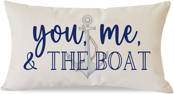 PANDICORN Lake Throw Pillow Cover 12x20 Inch Blue Words You Me and The Boat by PANDICORN