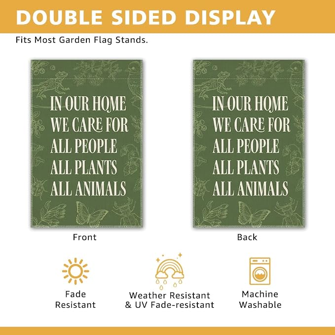 In Our Home We Care for All People Plants Animals Garden Flag, Double Sided - Image 3