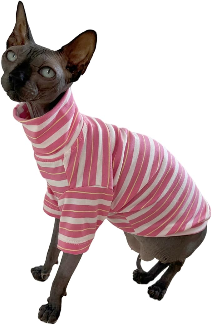 Vintage Stripes Sphynx Hairless Cats Shirt Cotton Cat Turtleneck Pet Clothes - Image 4