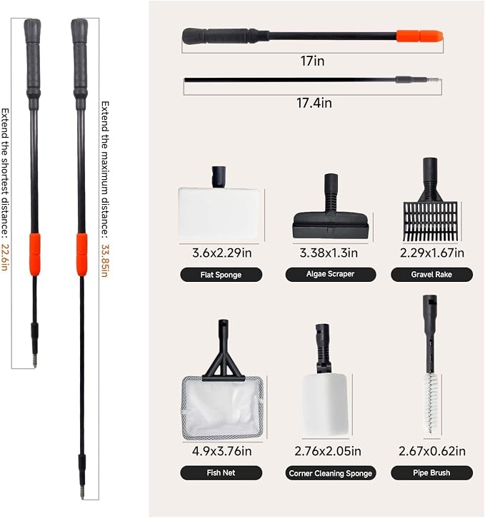 6 in 1 Aquarium Cleaning Tool Kit, Telescopic Handle Design, - Image 2