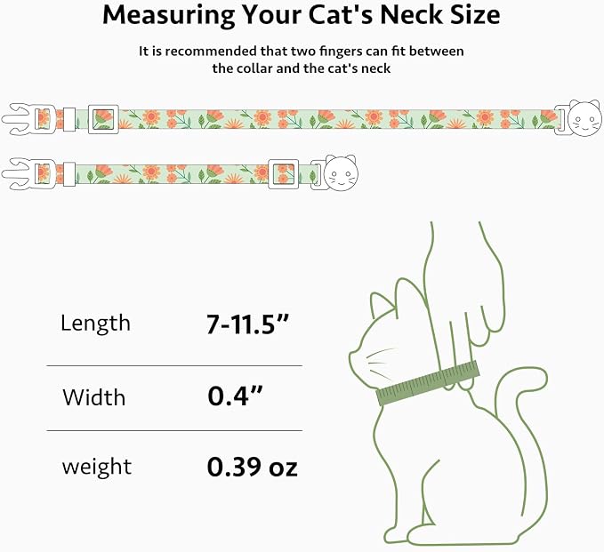 2 Pack Cotton Breakaway Cat Collar Beige and Green Flowers Pendant Cute Kitten - Image 3
