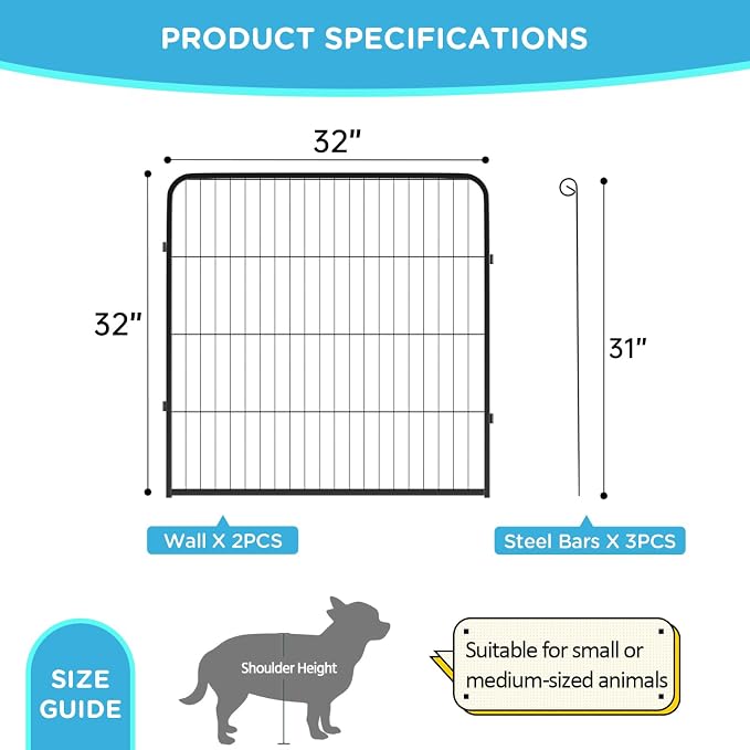 BestPet | Dog Playpen Extender | 32 Inch, 2 Panels | Heavy Duty Metal Pet - Image 7