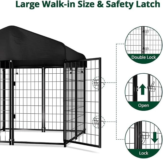 Dog Kennel Outdoor with Roof, Heavy Duty Dog Crate with UV-Resistant Waterproof - Image 3