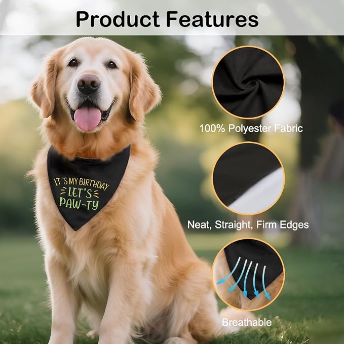 It's My Birthday Let's Paw-ty Black Dog Bandana, Cute Pet Birthday Bandana Gifts - Image 3
