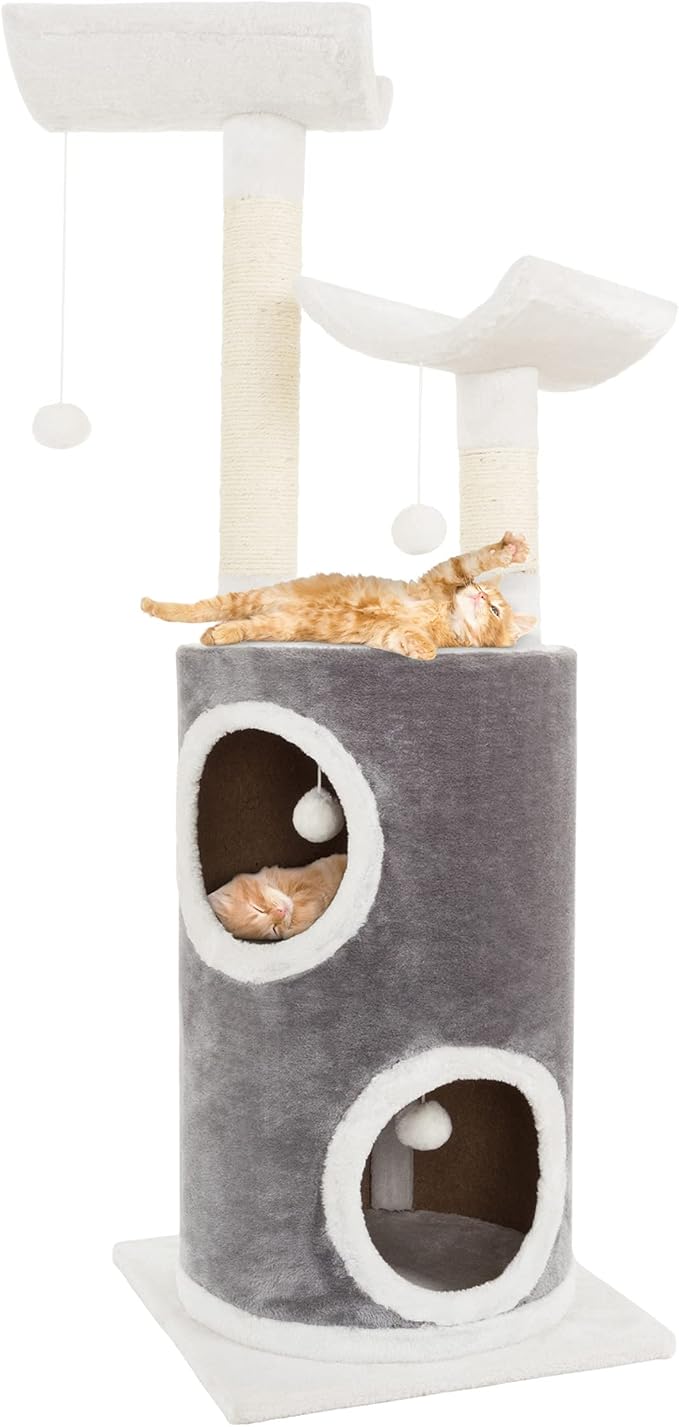 45in Cat Tree with Napping Perches, 2 Story Cat Condo, Cat Scratching Posts by PETMAKER