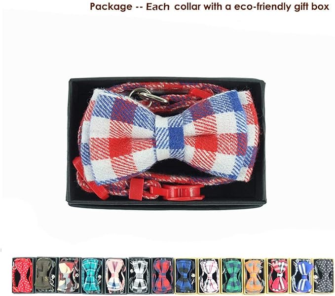 Cat Collar Breakaway with Bell and Bow Tie, Plaid Design Adjustable Safety - Image 7