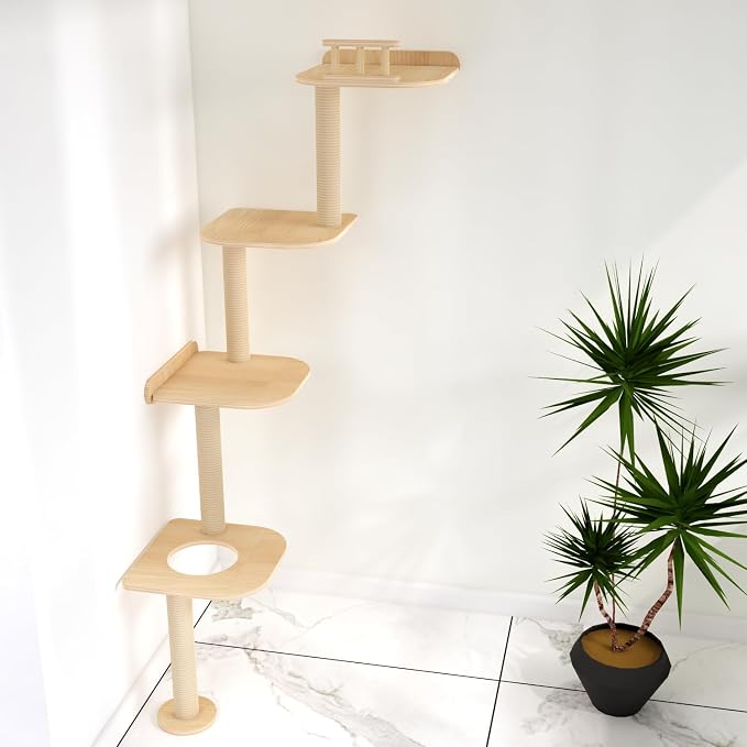 Wall-Mounted Tall Cat Tree Cat Scratching Post, Space Saving Floor to Ceiling - Image 2