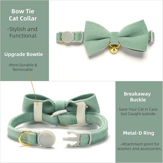 Soft Corduroy Cat Collar, Plaid Pattern, - Image 6