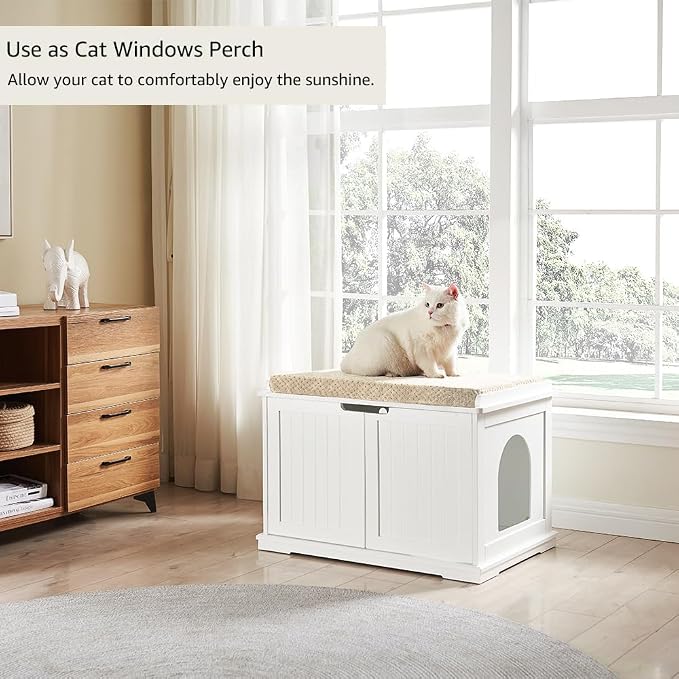 unipaws Cat Litter Box Enclosure Furniture, Cat Washroom, Hidden Litter Box - Image 4