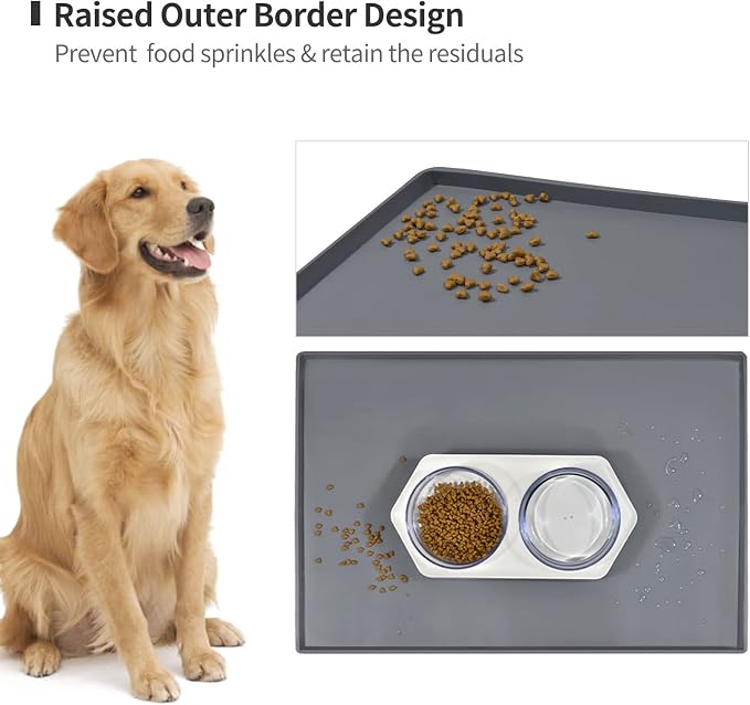 Dog Food Mat, Silicone Waterproof Food Tray, Non Slip Pet Bowl Mats Placemat - Image 3