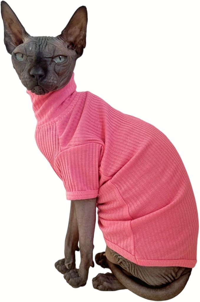 Sphynx Hairless Cats Shirt Cotton Cat Turtleneck Sweater Pullover Kitten - Image 2