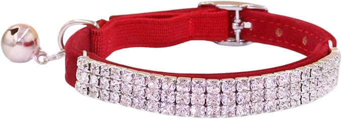 THAIN Rhinestones Cat Dog Collar Soft Velvet Safe Adjustable Collar Bling by THAIN