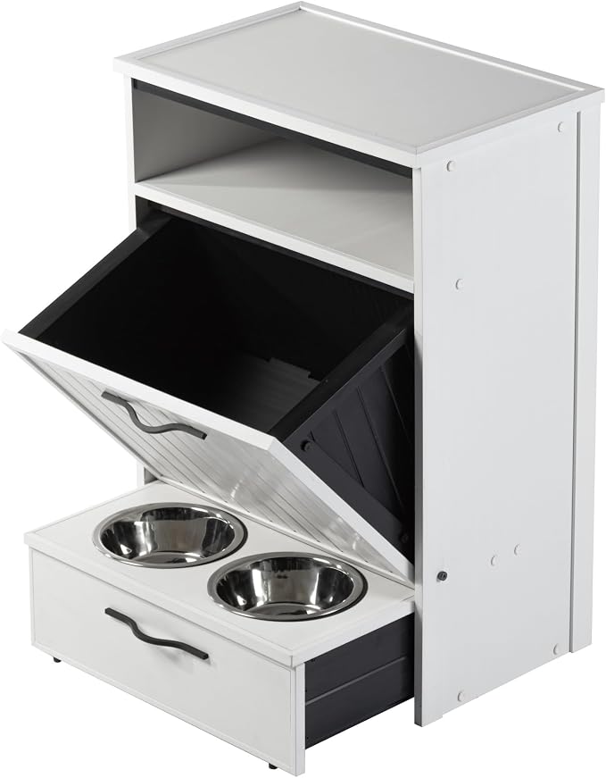 New Age Pet ECOFLEX Brea Dog Food Pantry in Antique White, Two 32 oz Bowls - Image 8